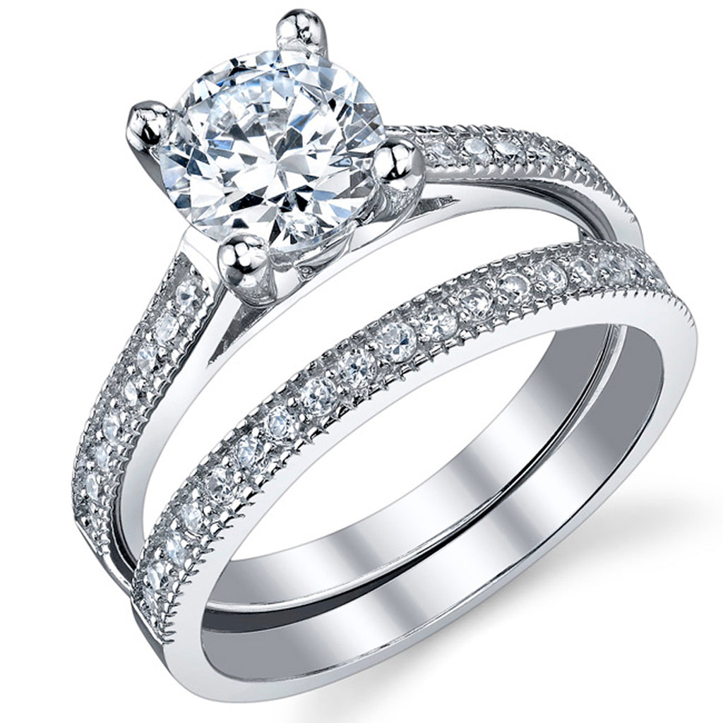 Stainless Steel 3.25 Ct Round Cut CZ Vintage Wedding Ring Set Women's Size  5-10 - MarimorJewelry.com
